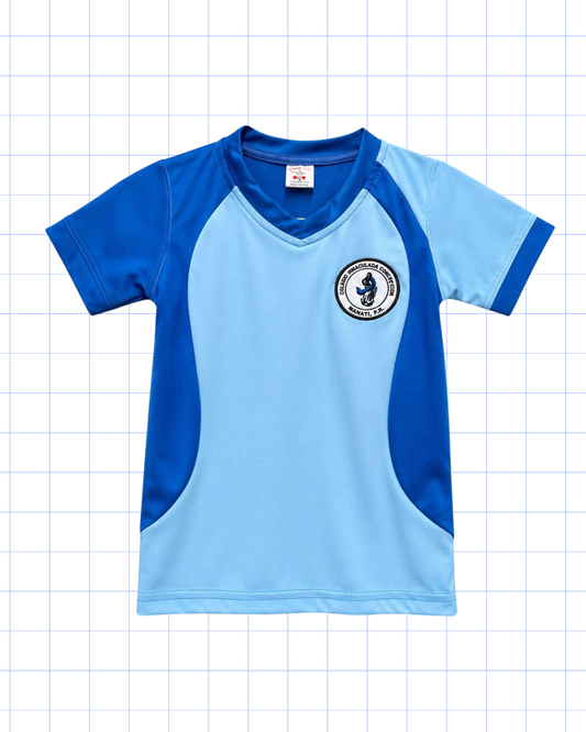CAMISA DEPORTIVA AZUL: KINDER A DUODÉCIMO GRADO