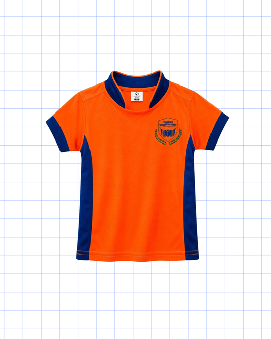 KINDER A QUINTO GRADO: CAMISA DEPORTIVA ANARANJADA CON LOGO
